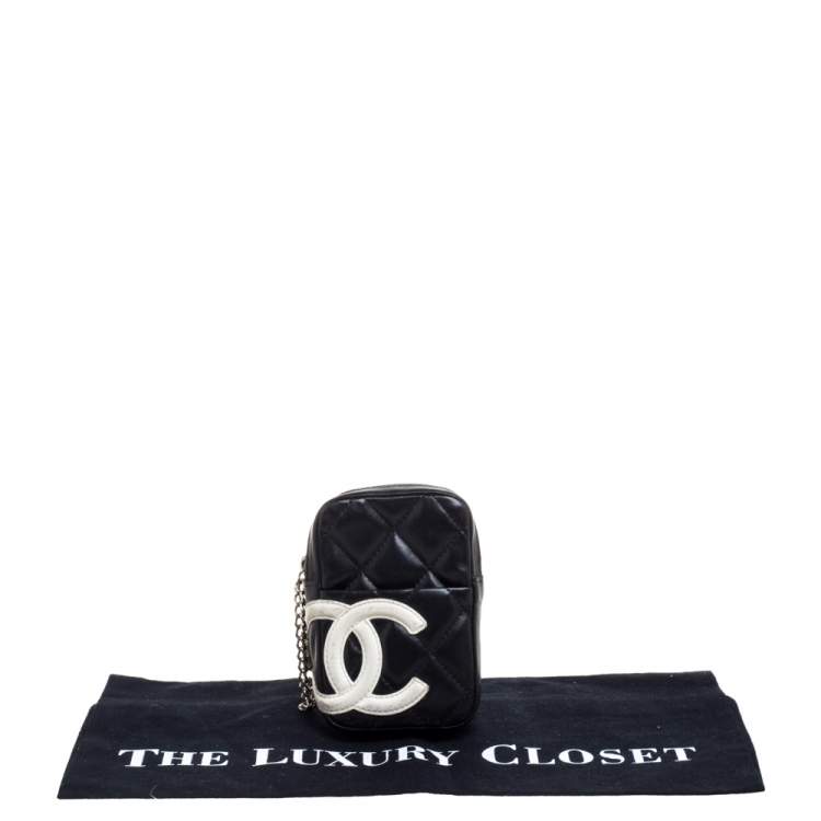 Pre Owned Chanel Black/White Quilted Leather Cambon Ligne Phone Case