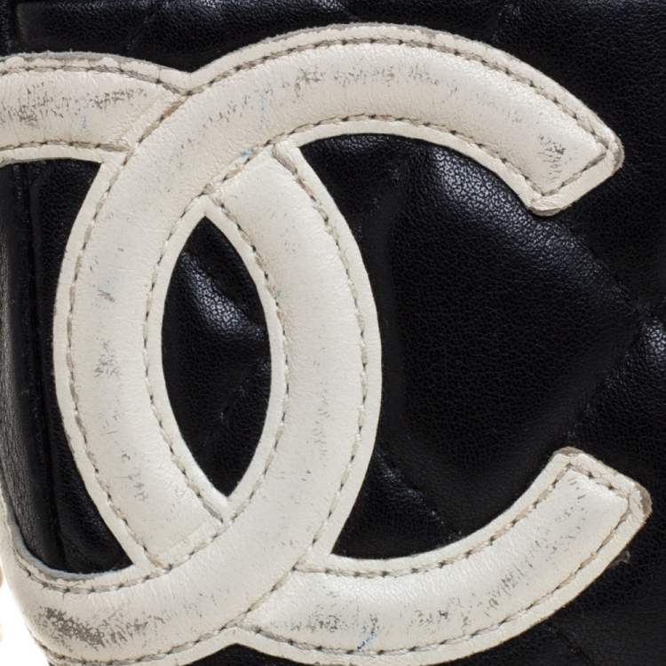 Pre Owned Chanel Black/White Quilted Leather Cambon Ligne Phone Case
