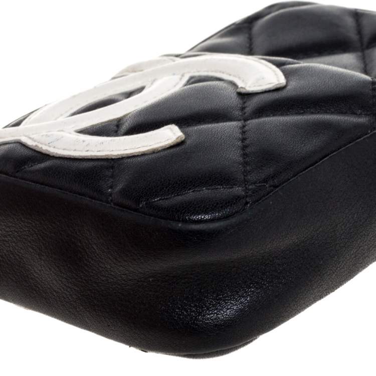Pre Owned Chanel Black/White Quilted Leather Cambon Ligne Phone Case