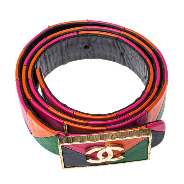 Pre Owned Chanel Multicolor Patchwork Leather CC Belt 80 CM