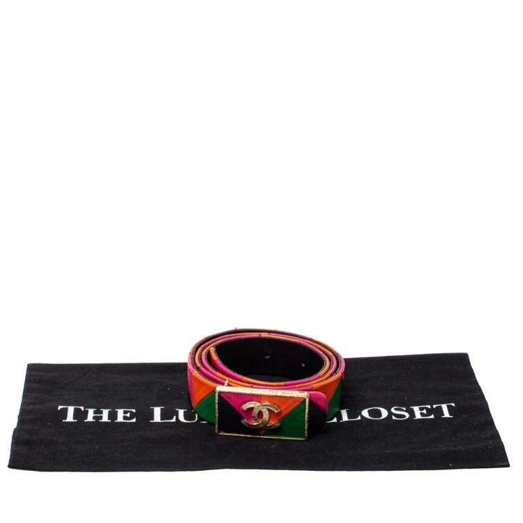 Pre Owned Chanel Multicolor Patchwork Leather CC Belt 80 CM