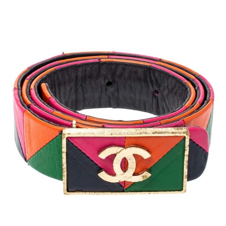 Pre Owned Chanel Multicolor Patchwork Leather CC Belt 80 CM