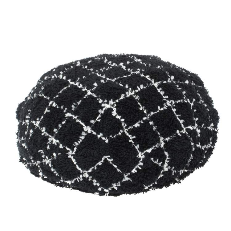Chanel Monochrome Tweed Beret Hat S Chanel