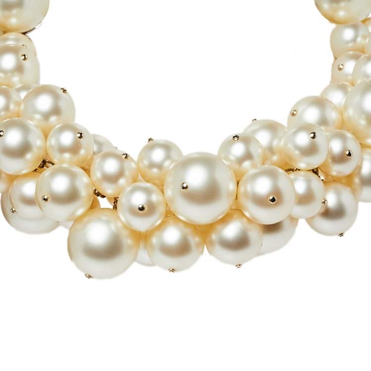 Chanel Pale Gold Tone Faux Pearl Cluster Choker Necklace Chanel