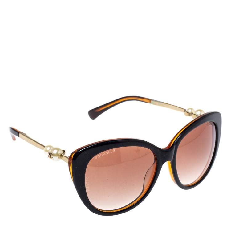Chanel Brown Pearl Detail Cat Eye Sunglasses Chanel