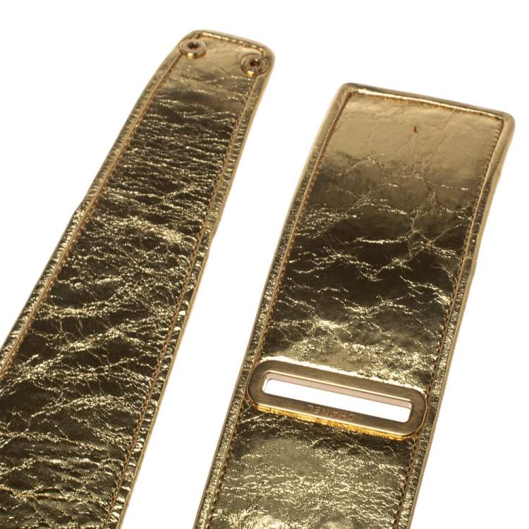 Pre Owned Chanel Metallic Gold Distressed Leather Waist Belt 85CM