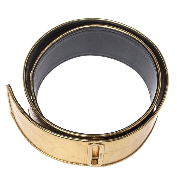 Pre Owned Chanel Metallic Gold Distressed Leather Waist Belt 85CM