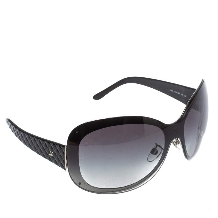 Chanel Black Quilted Acetate 4165 Shield Sunglasses Chanel