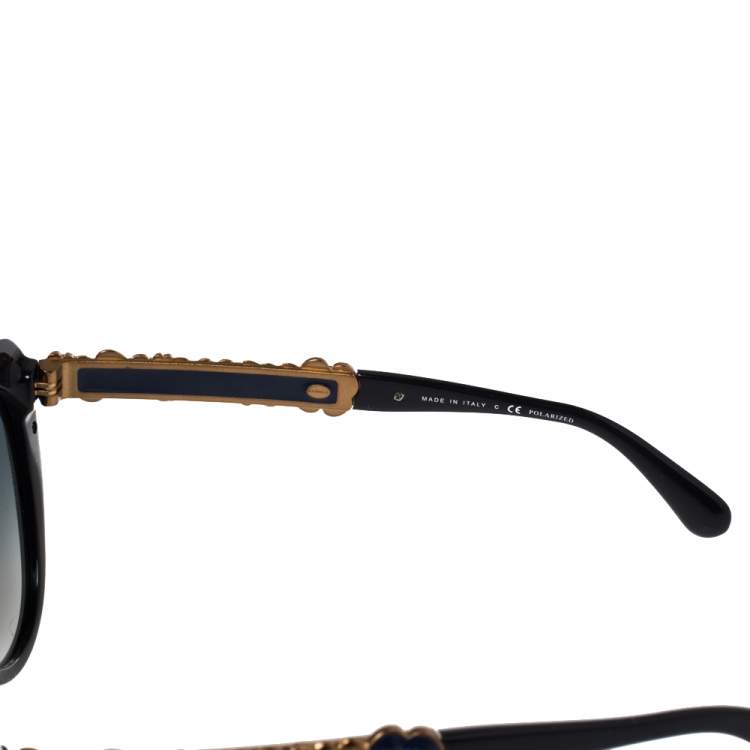 Pre Owned Chanel Navy & Gold Tone/ Blue Gradient 5354 Blooming Bijou Polarized Cateye Sunglasses