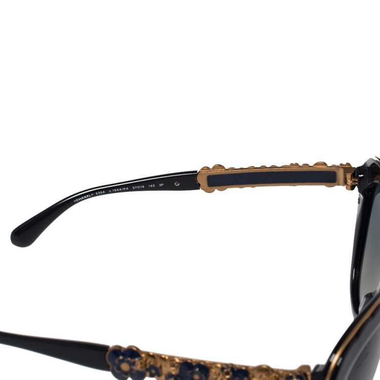 Pre Owned Chanel Navy & Gold Tone/ Blue Gradient 5354 Blooming Bijou Polarized Cateye Sunglasses