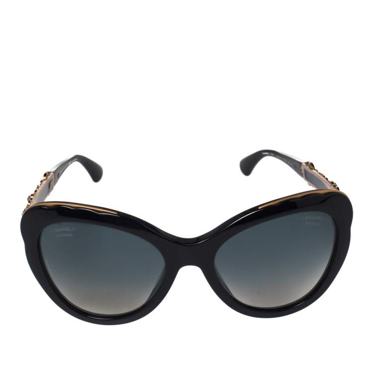 Chanel Navy & Gold Tone/ Blue Gradient 5354 Blooming Bijou Polarized Cateye  Sunglasses Chanel