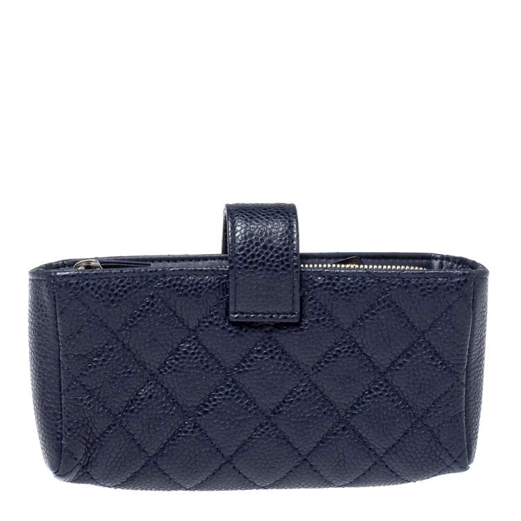 Pre Owned Chanel Blue Quilted Caviar Leather CC Phone Holder Clutch