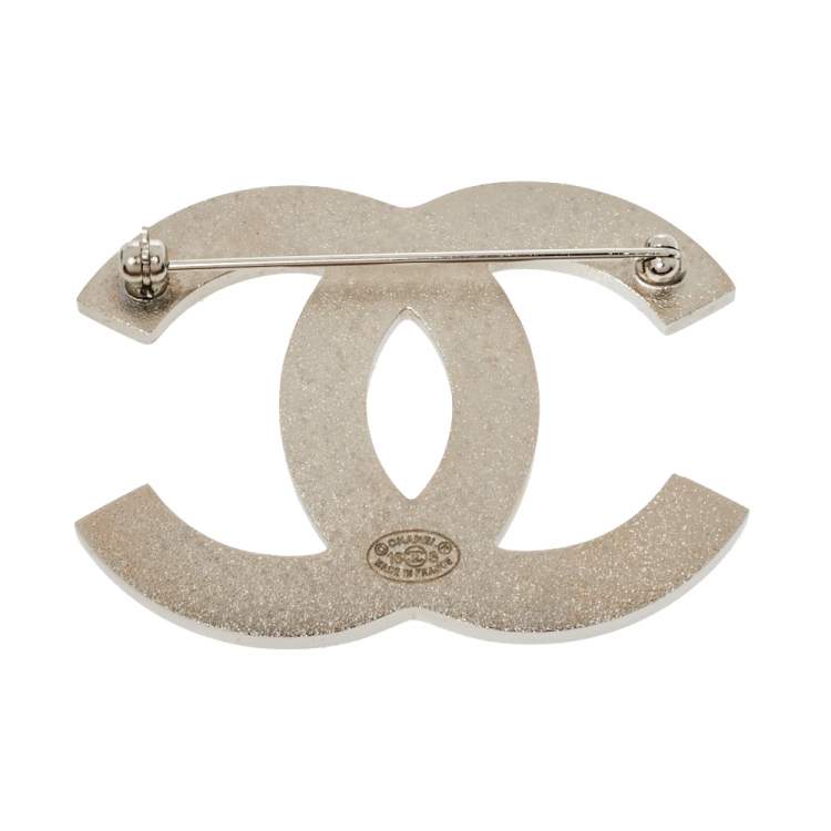 Chanel Navy & White Enamel Striped CC Pin Brooch Chanel