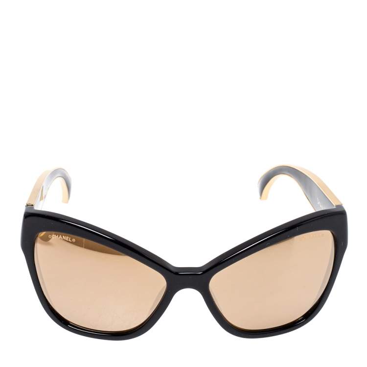 Chanel Black / Gold Mirrored 5271 Cat Eye Sunglasses Chanel