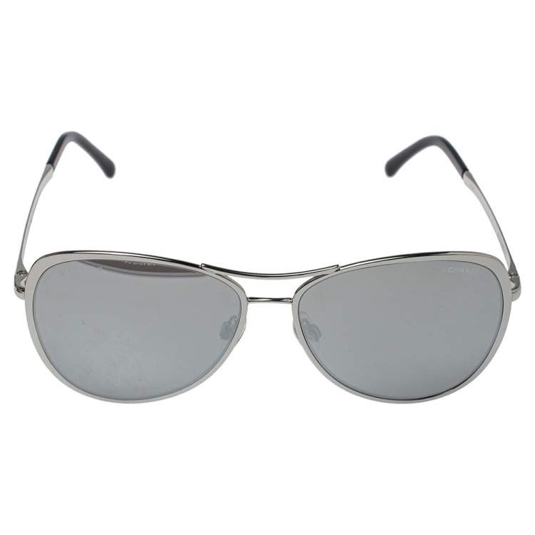 Chanel Silver Tone/ Silver Mirrored 4223 Pilot Sunglasses Chanel