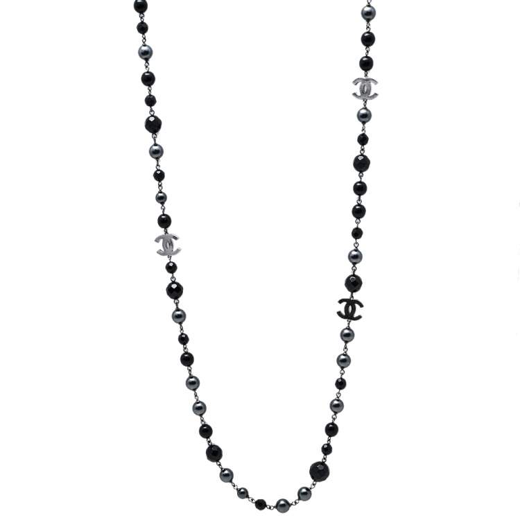 Chanel Black Bead and Ivory Faux Pearl CC 46 Necklace