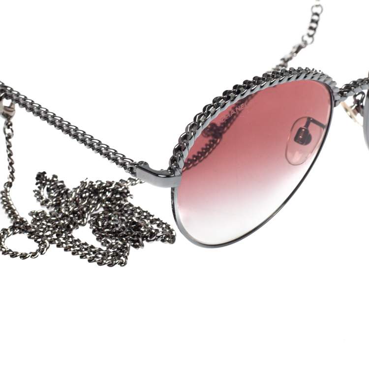 مملوكة مسبقًا Chanel Silver Tone Chaîne / Pink Gradient 4242  Pantos Round Sunglasses