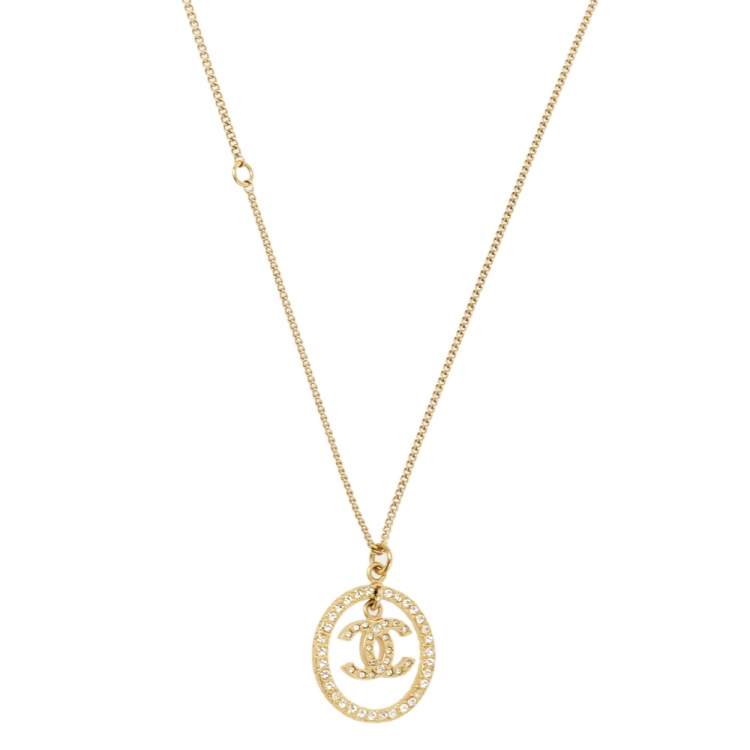 Chanel Gold Tone Crystal CC Circle Pendant Necklace Chanel | TLC