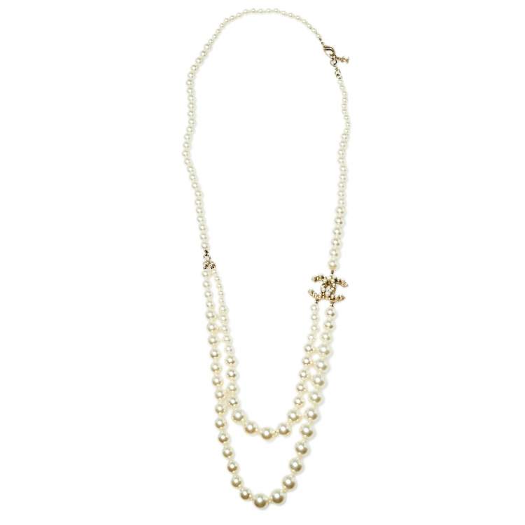 Chanel Pale Gold Tone Faux Pearl CC Layered Necklace Chanel | The Luxury  Closet