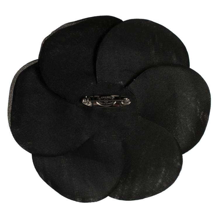 Chanel Black Organza Camellia Pin Brooch Chanel
