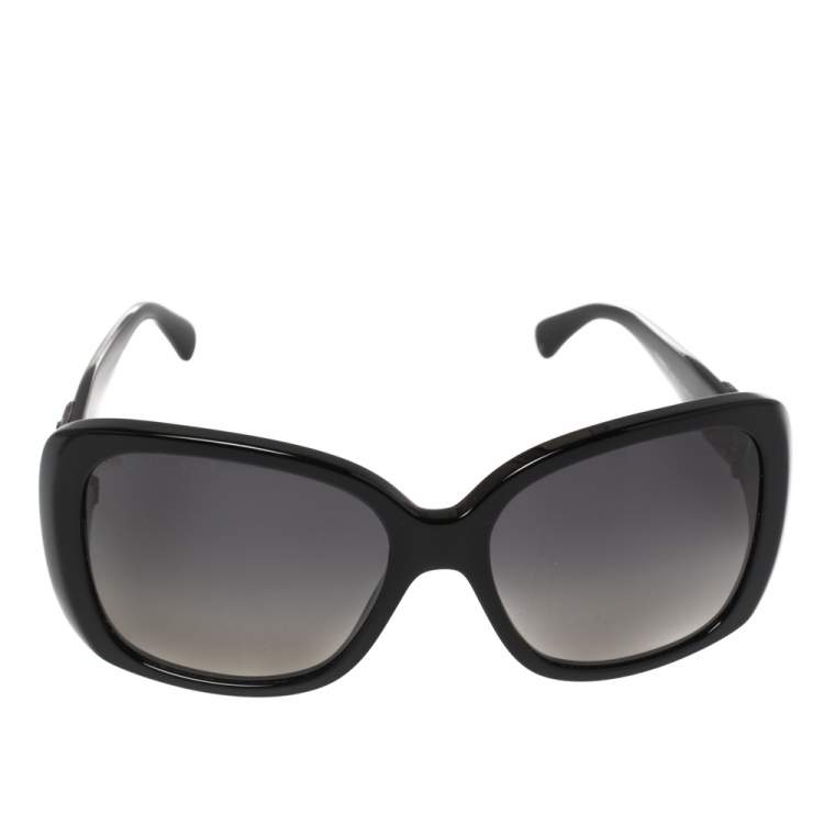 Chanel Black / Grey Leather CC Detail 5234-Q Square Sunglasses Chanel