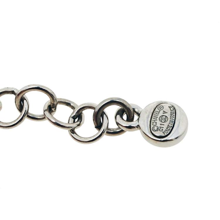 Pre Owned Chanel Silver Tone CC Crystal Pendant Necklace