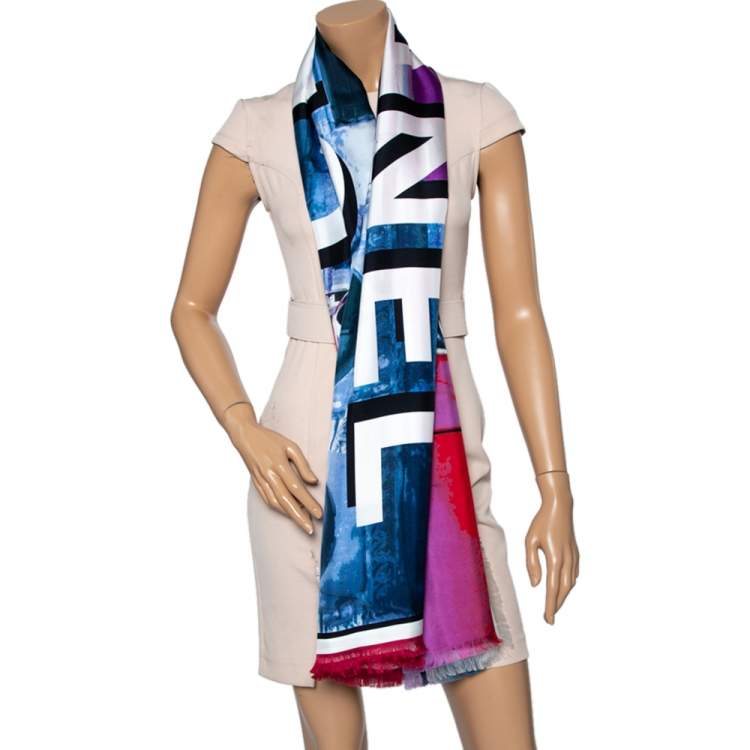 Pre Owned Chanel Cuba Printed Frayed Silk Scarf