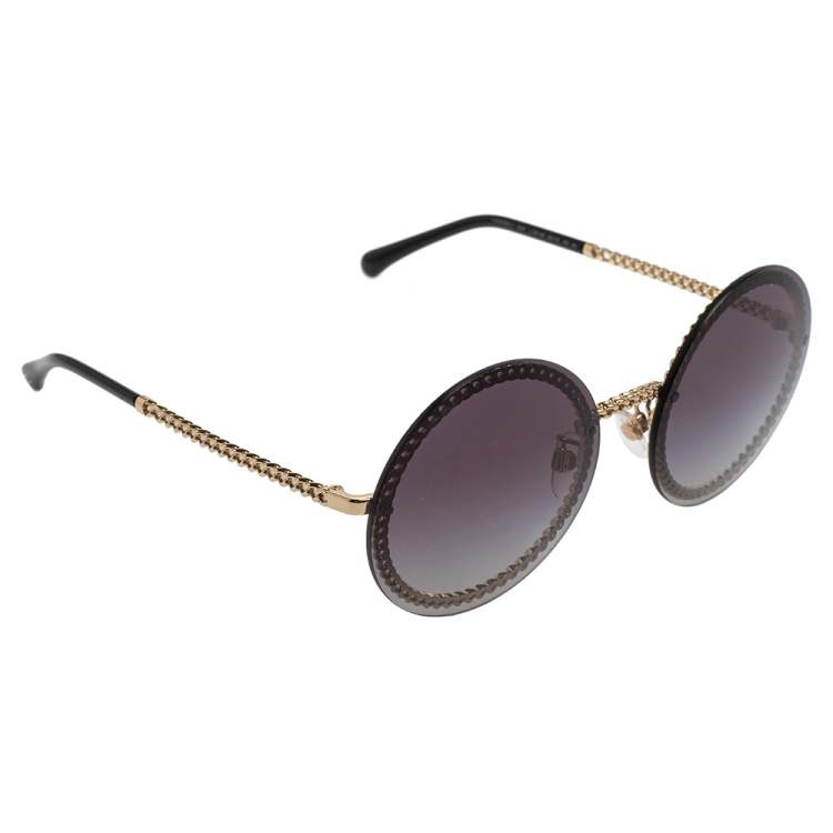 Chanel Gold/Grey 4245 Pearl Chain Round Sunglasses Chanel | The Luxury  Closet