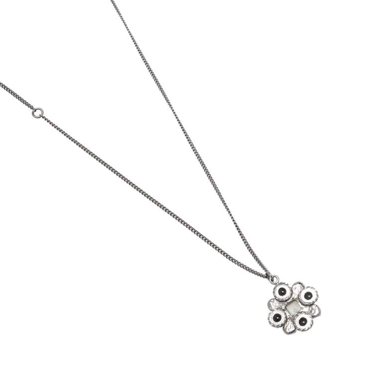 Pre Owned Chanel Dark Silver Tone Faux Pearl CC Pendant Necklace