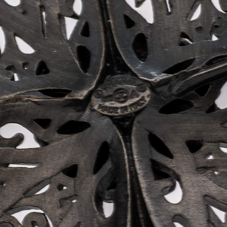 Pre Owned Chanel Gunmetal Tone Filigree Floral Pin Brooch