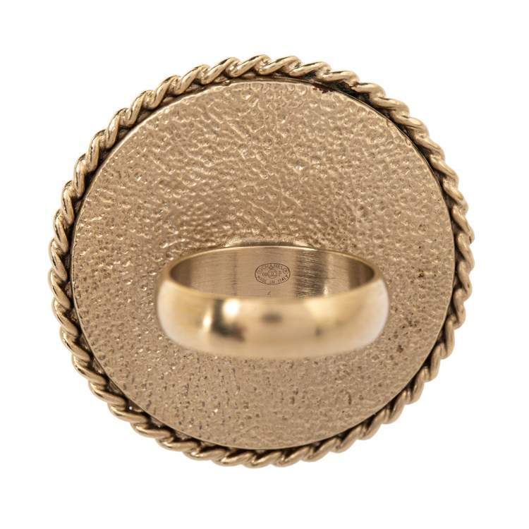 Pre Owned Chanel Pink Enamel CC Round Coctail Ring Size 54.5