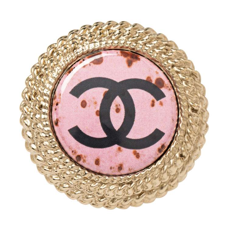Chanel Pink Enamel CC Round Coctail Ring Size 54.5 Chanel