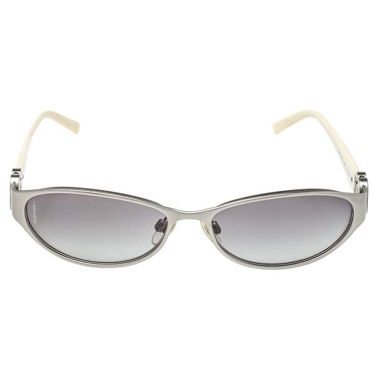 Chanel Silver/Grey 4166 Camellia Rectangle Sunglasses Chanel