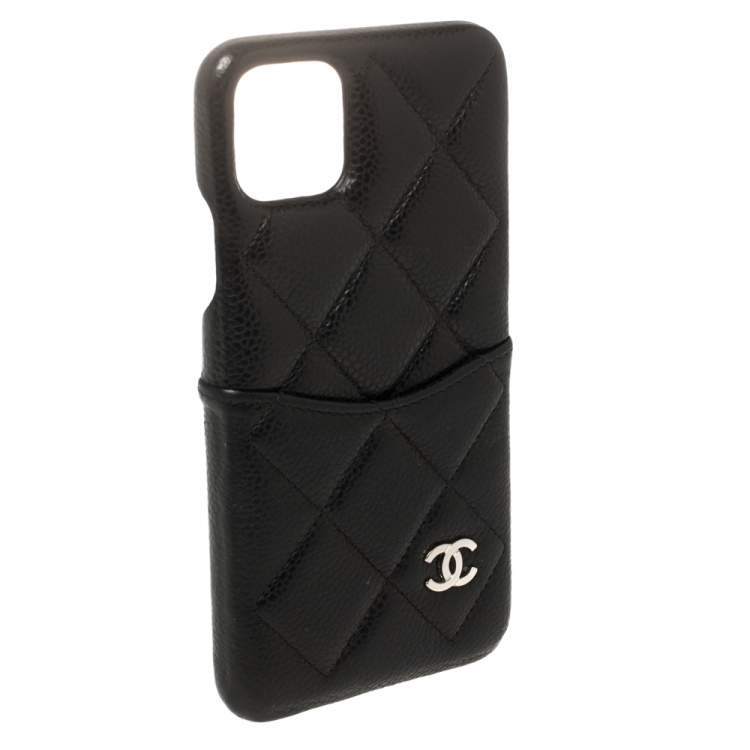 CHANEL Caviar Quilted iPhone 11 Tech Case Black Burgundy 955332