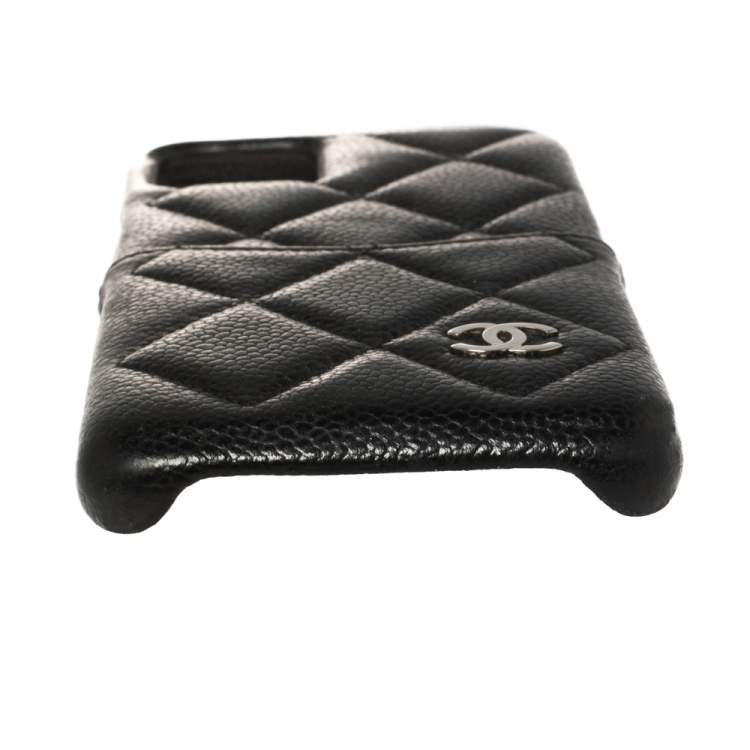 Pre Owned Chanel Black Quilted Caviar Classic iPhone 11 Pro Max Case