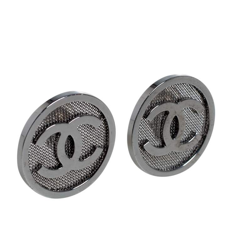 Chanel Ruthenium Tone Mesh CC Logo Clip-On Earrings Chanel