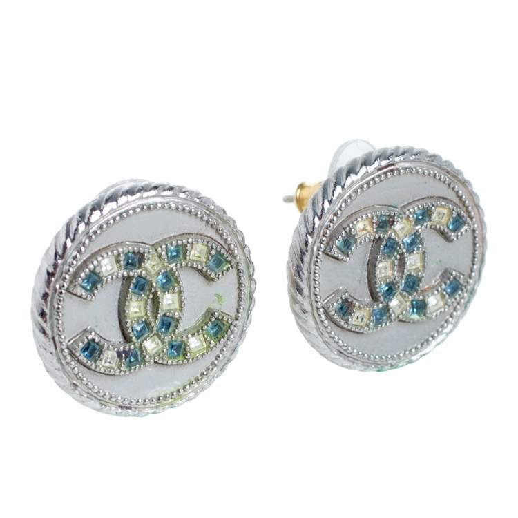 CHANEL Crystal CC Vendome Round Earrings Gold 1304944