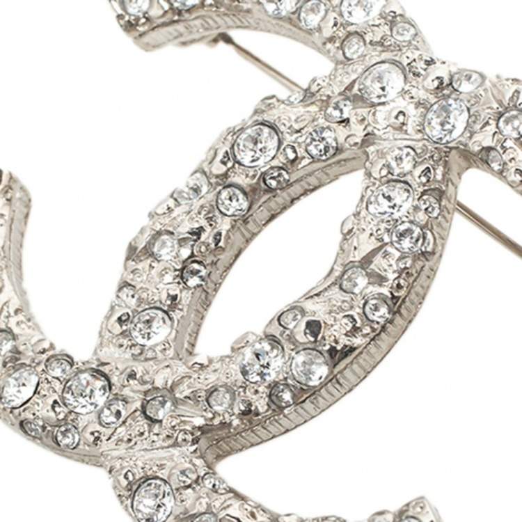 Chanel CC Crystal Embellished Silver Tone Pin Brooch Chanel