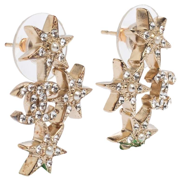 CHANEL, Jewelry, Chanel Coco Cuba Triple Star Gold Dangle Earrings