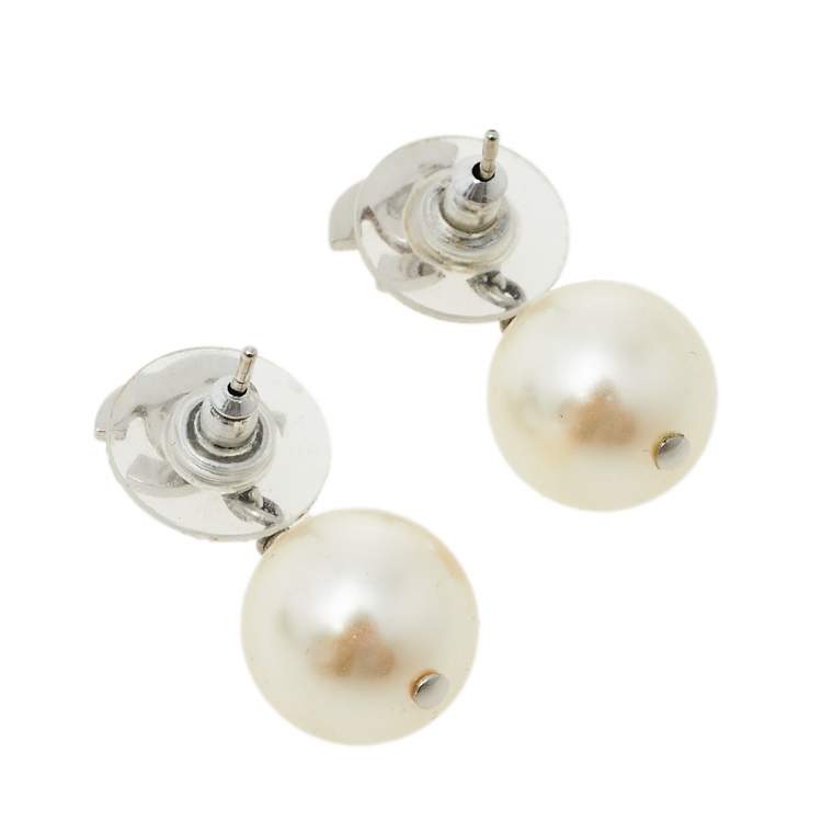 Pre Owned Chanel Faux Pearl & Crystal CC Drop Earrings