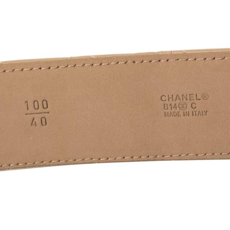Pre Owned Chanel Beige Quilted Leather CC Buckle Belt 100CM