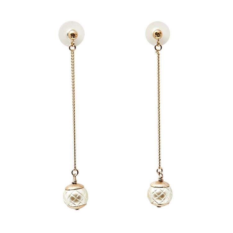 Chanel CC Textured Faux Pearl Gold Tone Drop Earrings Chanel | The Luxury  Closet