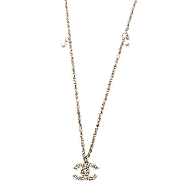 Chanel Gold Tone CC Pearl and Crystal CC Pendant Long Necklace Chanel