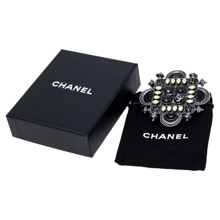 Pre Owned Chanel Gunmetal Tone Gripoix Detail Pin Brooch