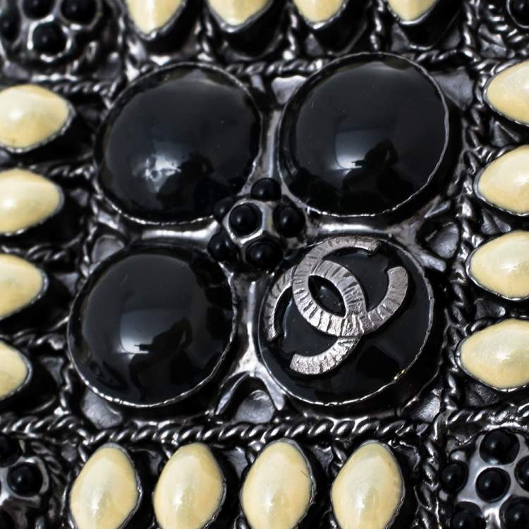 Pre Owned Chanel Gunmetal Tone Gripoix Detail Pin Brooch