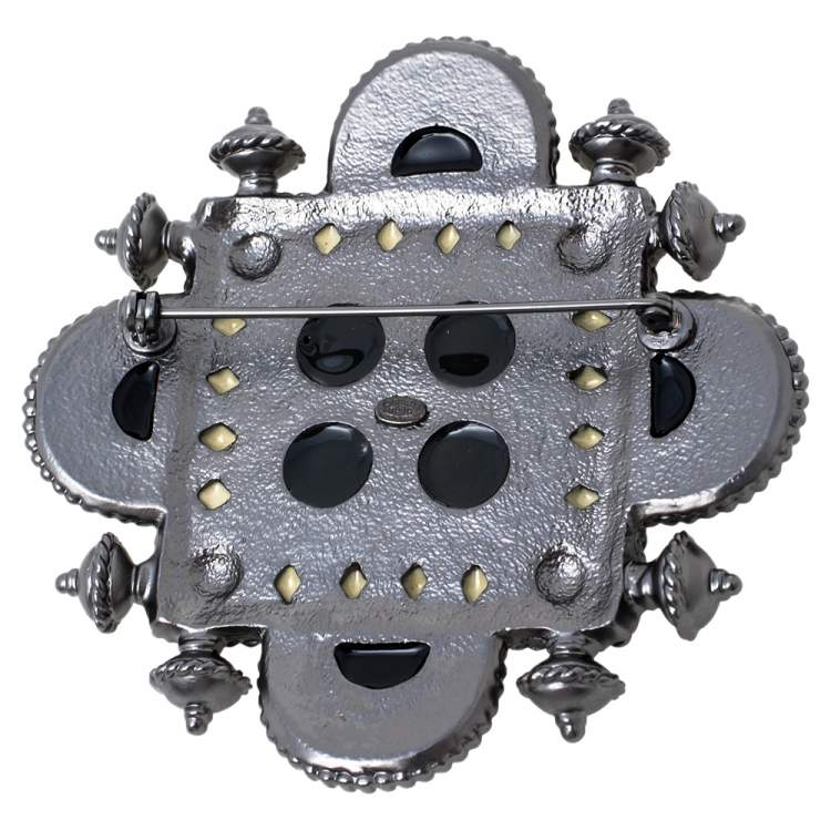 Pre Owned Chanel Gunmetal Tone Gripoix Detail Pin Brooch