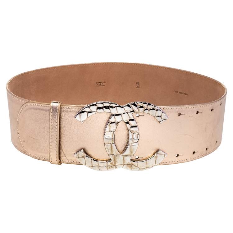 [Used] Chanel CHANEL Matrasse Turn Lock Waist Belt Leather Brown 65cm  Ladies Gold Metal Fittings