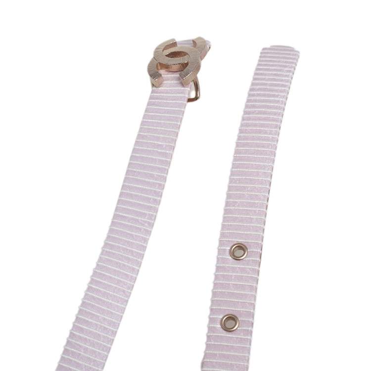 Pre Owned Chanel Pink/White Fabric CC Buckle Slim Belt 85 CM
