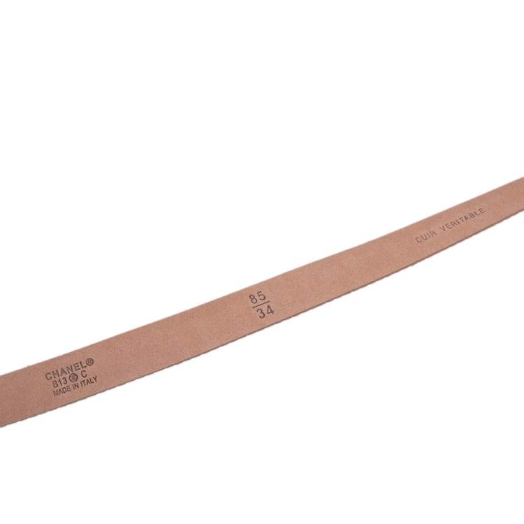 Pre Owned Chanel Pink/White Fabric CC Buckle Slim Belt 85 CM