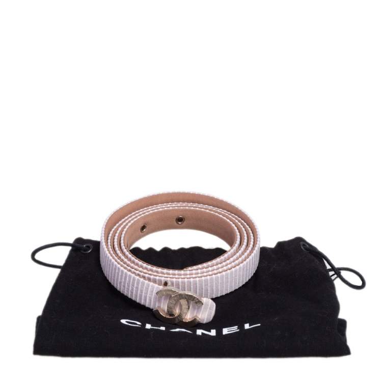 Pre Owned Chanel Pink/White Fabric CC Buckle Slim Belt 85 CM